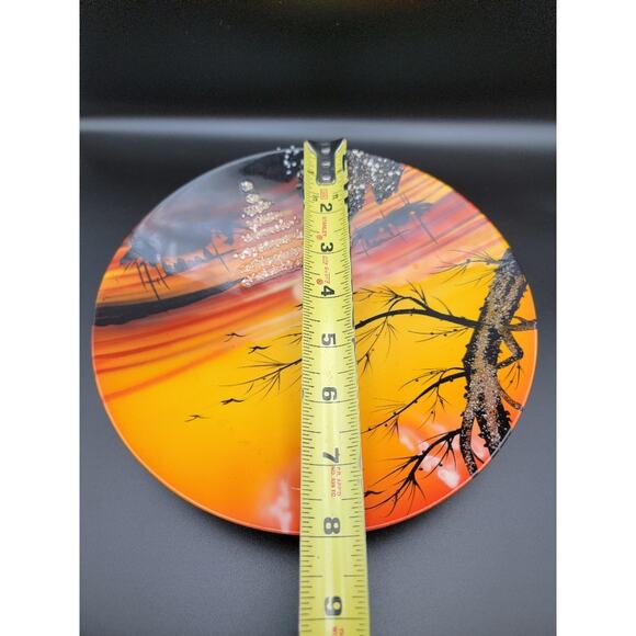 Vietnamese Lacquerware Wall Art Plate Hanging Decor Colorful 8" Orange - Picture 6 of 9